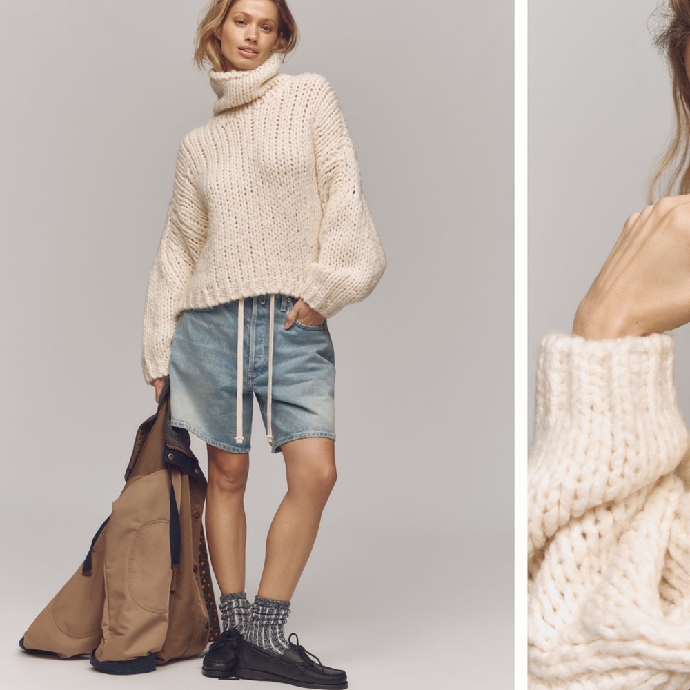 Anthropologie Cream Chunky Knit Turtleneck Sweater